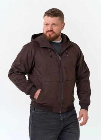 Мужская куртка бомбер из эко замши с капюшоном фото