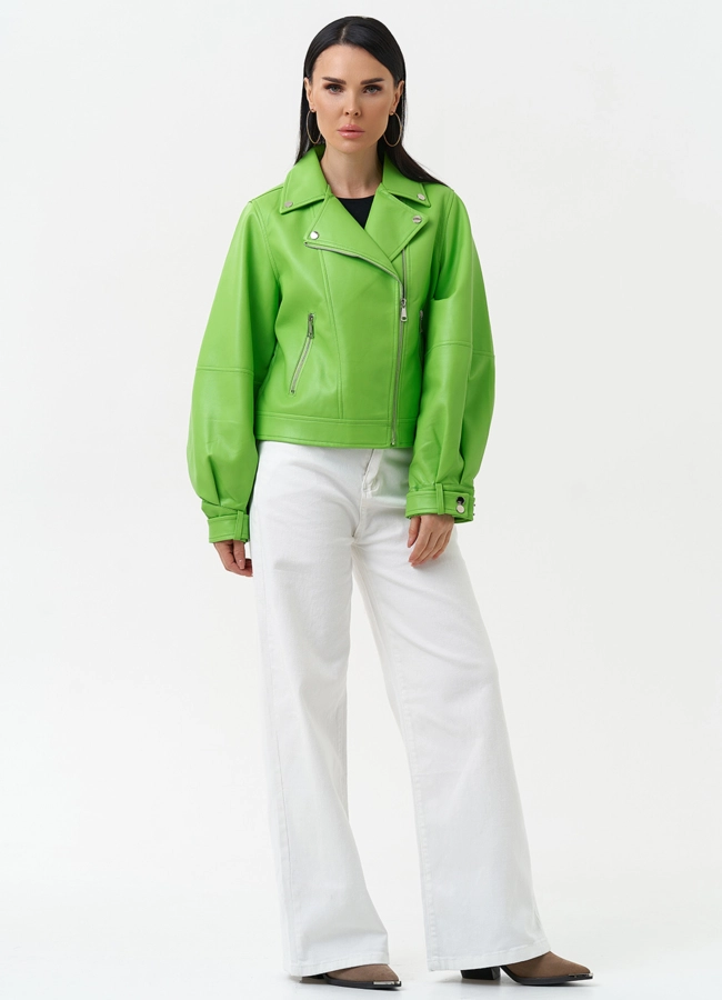 Куртка косуха из эко кожи зеленого цвета модель № 30308 универмаг малина