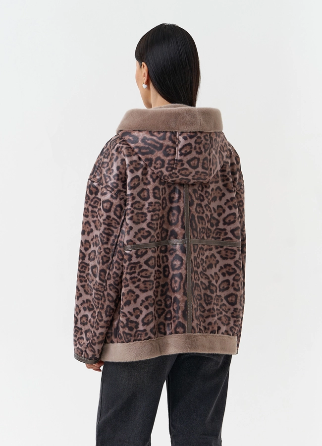 фото Женская дубленка из эко замши с капюшоном модель № 30208