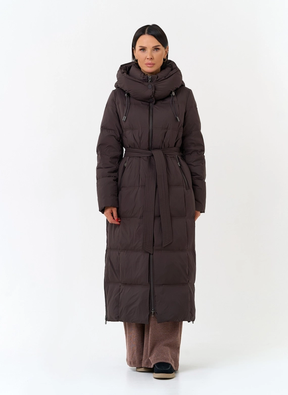 Женский длинный пуховик с капюшоном фото