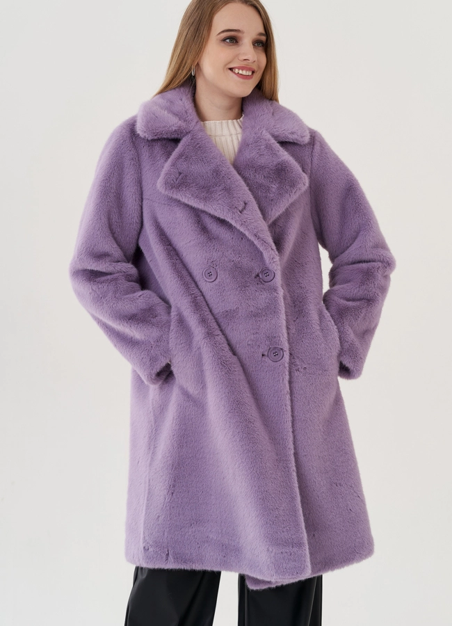 Женское пальто из эко меха на пуговицах модель № 25741 универмаг малина