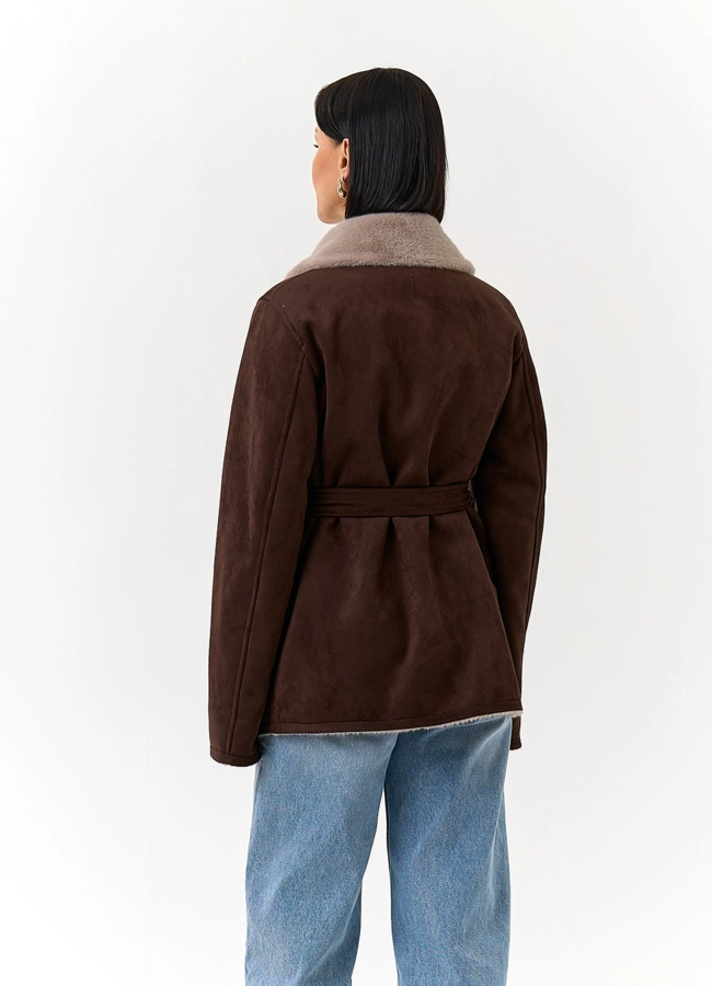 фото Женская двухсторонняя дубленка из эко замши модель № 32790