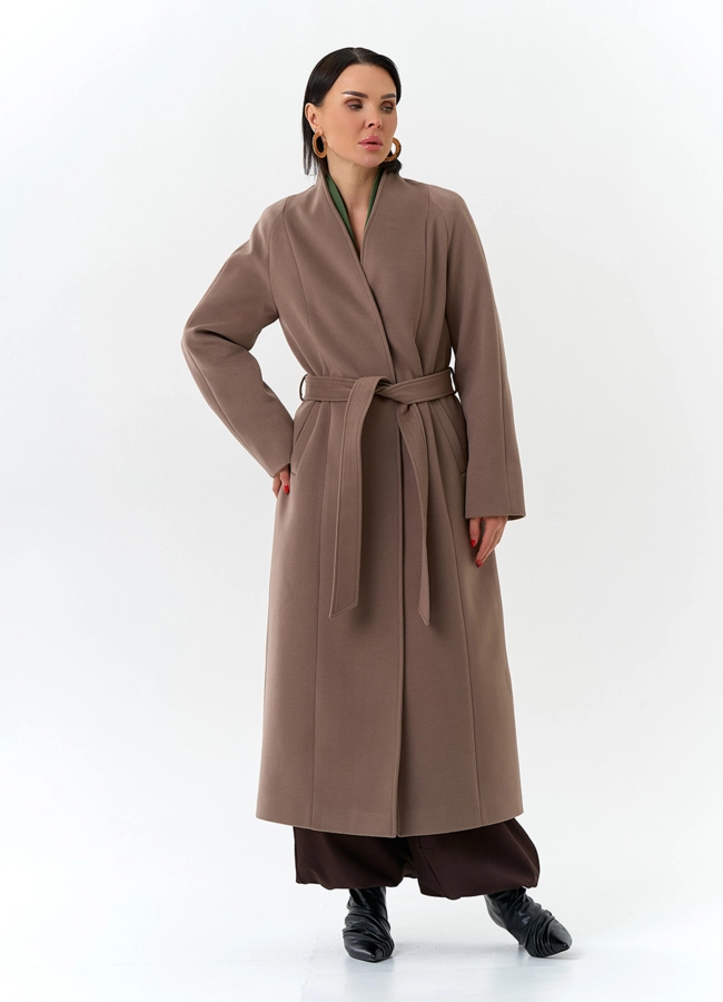 Женское пальто с поясом модель № 32686 универмаг малина