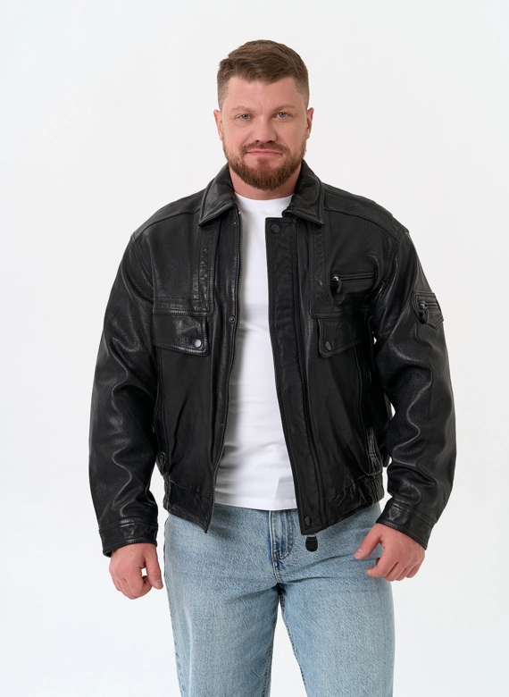 Мужская куртка бомбер из натуральной кожи фото
