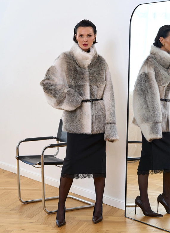 Дубленка двухсторонняя с поясом фото
